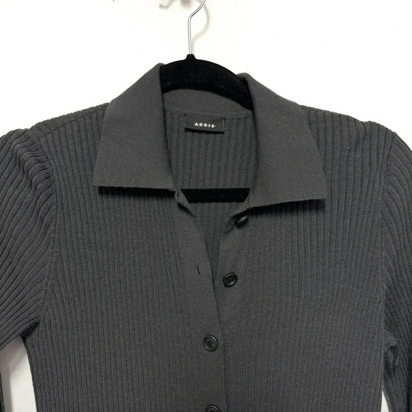 NWOT $1990 AKRIS Long Ribbed Cardigan Sweater - Collared Dress Virgin Wool - Picture 5 of 11
